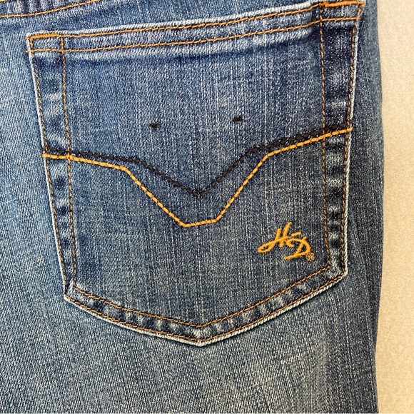 HARLEY DAVIDSON WOMEN'S BLUE JEANS, SZ-10P, BLUE JEAN MATERIAL, HD EMBLEMS - Picture 4 of 8